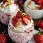 strawberry and cream overnight oats in small jars