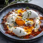 two plates filled with different types of food on top of each other and the words turkish eggs above them