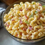 the macaroni salad is ready to be eaten