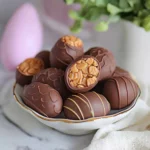 homemade butterfingered eggs on a white plate