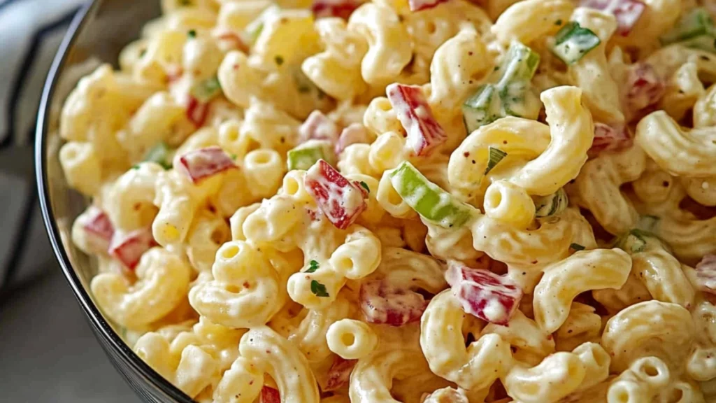 the macaroni salad is ready to be eaten