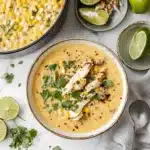 mexican street corn soup in a white bowl