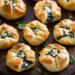 several different types of breads with spinach on top
