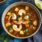 two bowls filled with shrimp and spicy soup