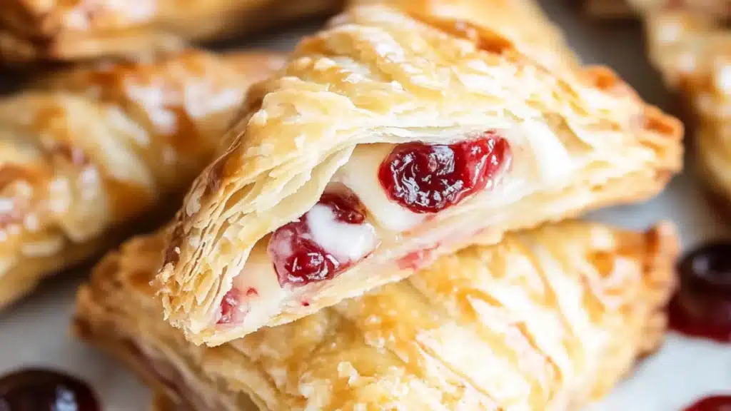 croissants filled with jelly and cream on a baking sheet, ready to be eaten
