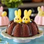 chocolate bundt cakes decorated with yellow peep holes