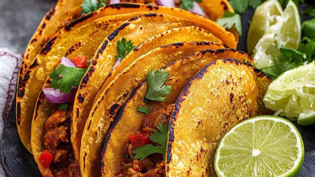 the crock pot burrito tacos are served with salsa and lime wedges