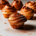 two different images of cinnamon rolls with the words churro crufffins yummy and tasty