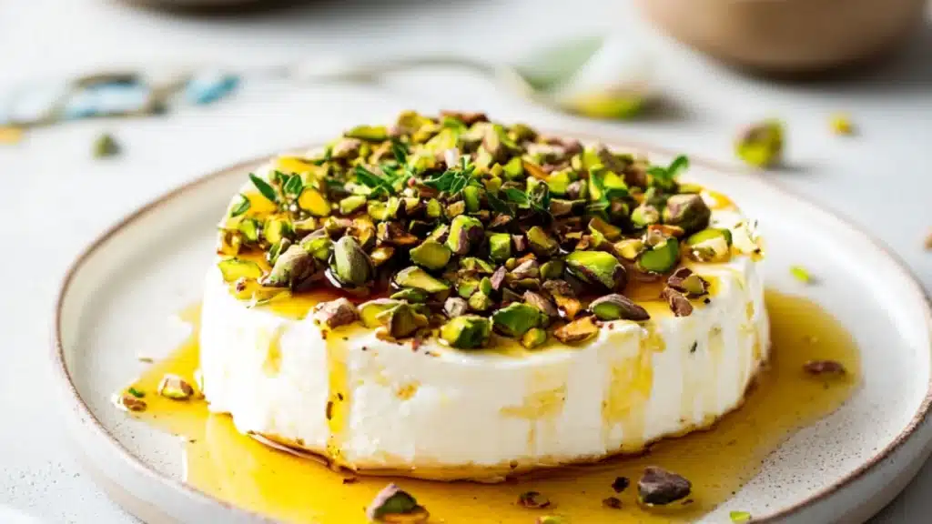 ricotta pistachio honey bites on a plate