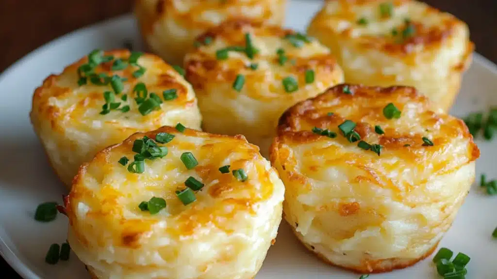 two crab cakes stacked on top of each other with cheese sauce drizzled over them