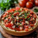 two pictures with the words bruschetta dip on them and an image of tortilla chips