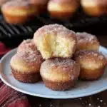 several donuts stacked on top of each other with cheesecake toppings in between them