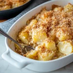a pan filled with potatoes covered in cheese