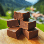 chocolate fudge is being cut into pieces with the words mackinac island fudge above it