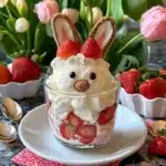 two desserts with strawberries in the shape of rabbits