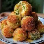 crispy broccoli cheese balls on a white plate