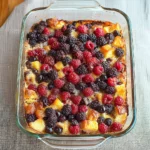 a casserole dish with berries in it and the words healthy overnight breakfast casserole just 5 ingredients