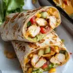 chicken burrito cut in half and stacked on top of each other