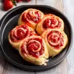 strawberry cheesecake filling, sweet dough, cream cheese frosting, decadent dessert, simple recipe, homemade sweet rolls