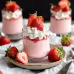 strawberry mousse with whipped cream and fresh strawberries