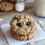 soft and chewy oatmeal raisin cookies stacked on top of each other