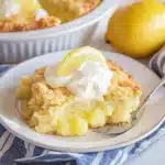 lemon cream cheese dump cake on a plate