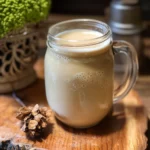 the homemade salted caramel creamer is ready to be served
