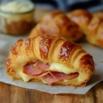 baked ham and cheese croissants on a plate