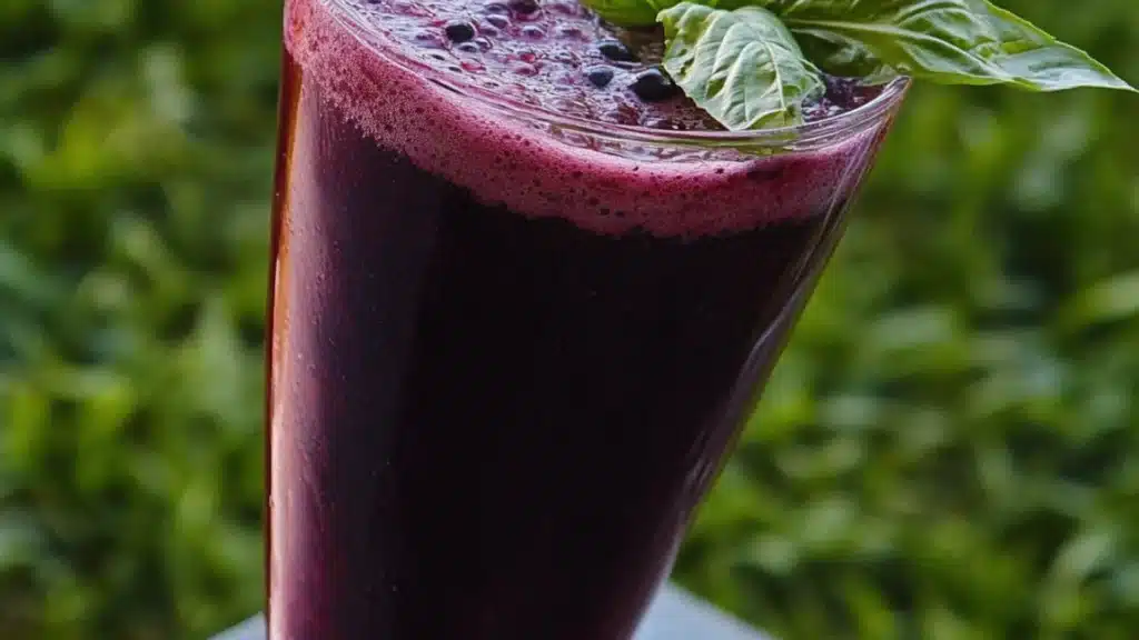 two glasses filled with blueberry soda on top of a table