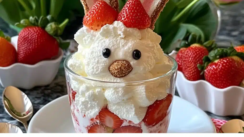 two desserts with strawberries in the shape of rabbits