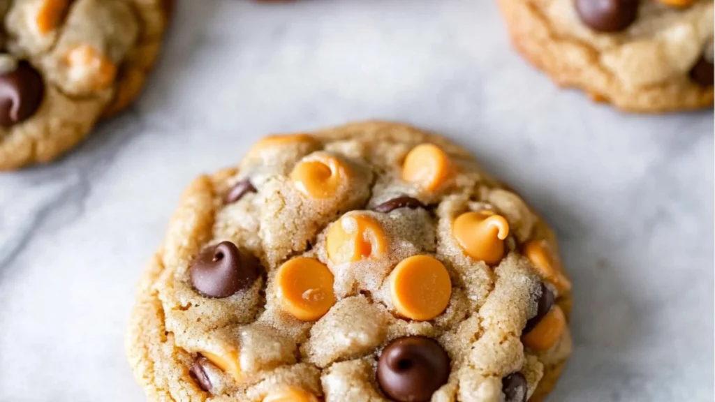 several cookies with chocolate chips and sea salt on top are shown in this collage