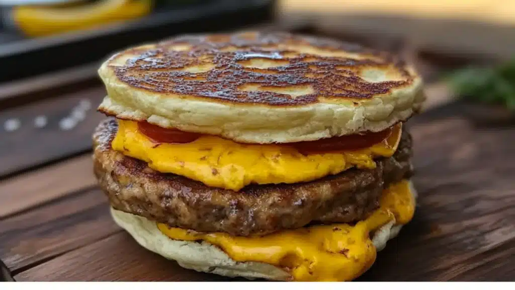 a stack of pancakes with cheese on top and the words, quick & tasty homemade mcgridle