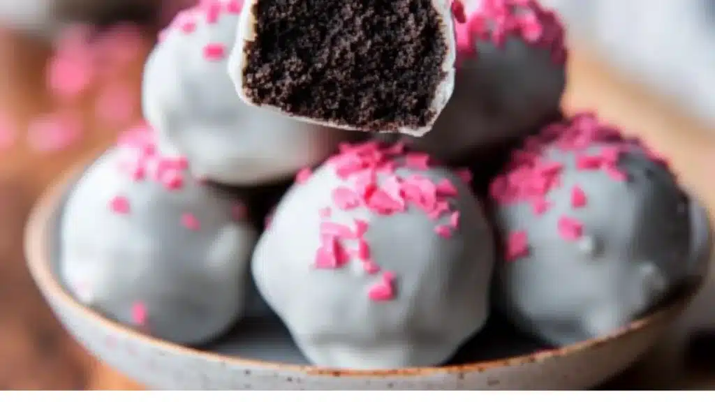 easy easter oreo truffles with white chocolate and sprinkles on top