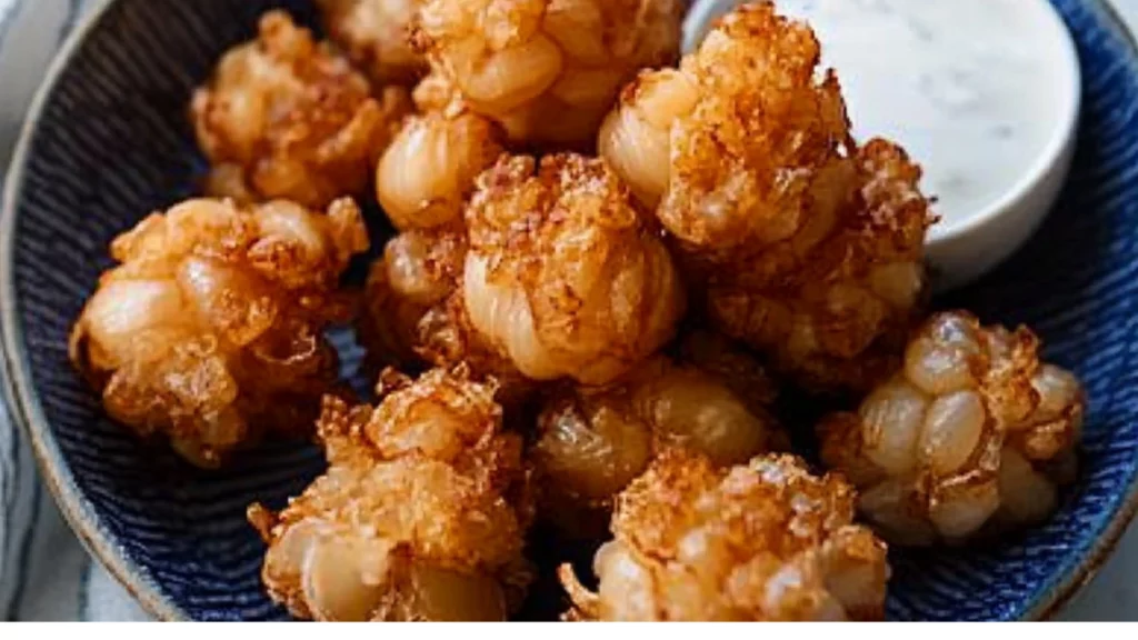 some fried food is on a plate with dipping sauces