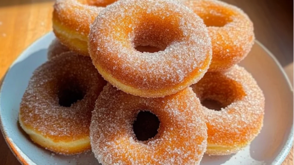 delicious homemade cinnamon sugar doughnuts with chocolate drizzle on top and bottom