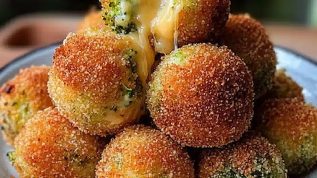 crispy broccoli cheese balls on a white plate