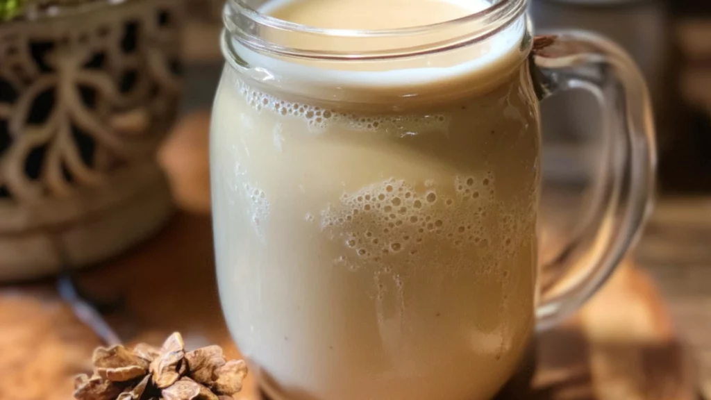 the homemade salted caramel creamer is ready to be served