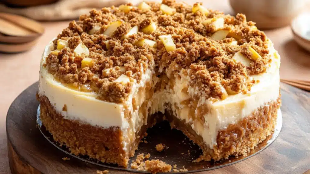 the ultimate apple crumble cheesecake with step by step instructions
