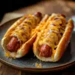 grilled cheese hot dogs on plates with ketchup