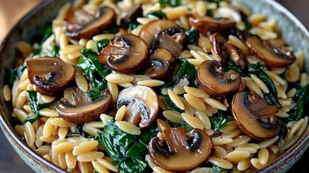 Easy Orzo Pasta with Mushrooms and Spinach