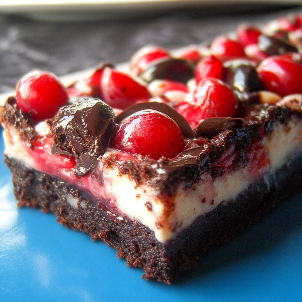 Cherry Chocolate Brownie Cheesecake Bars