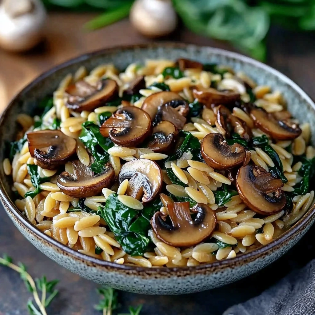 Easy Orzo Pasta with Mushrooms and Spinach