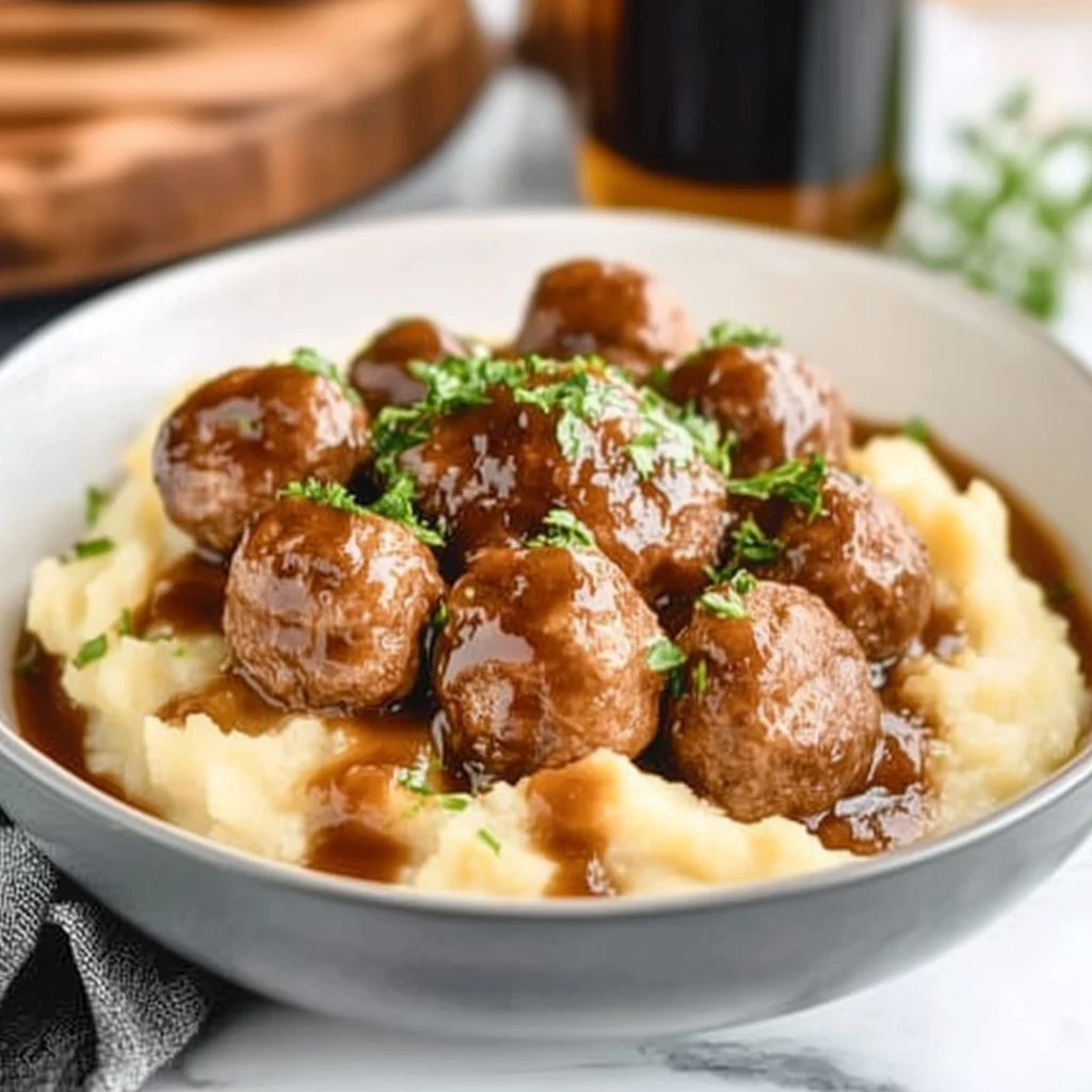 Salisbury Meatballs and Mashed Potatoes