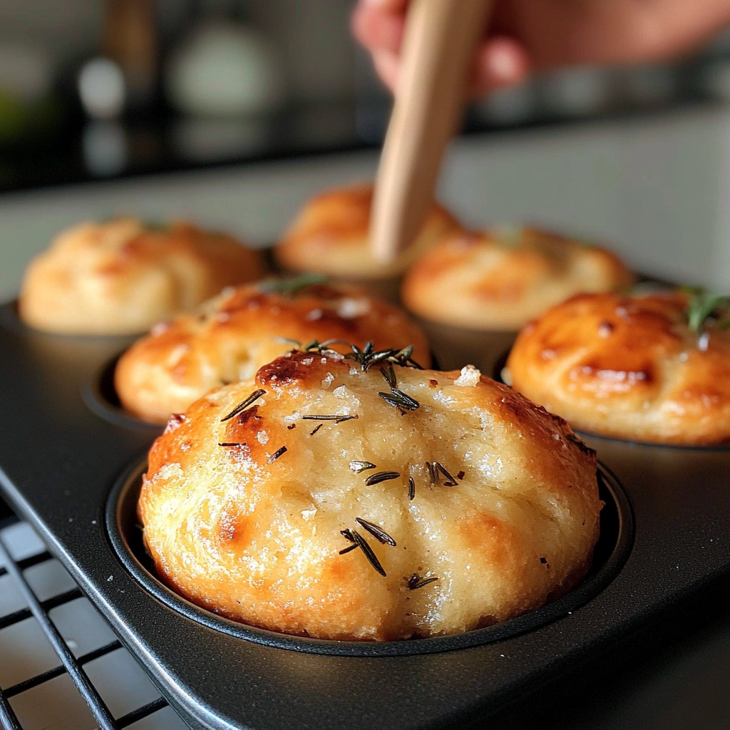 Golden Crust Garlic Rosemary Focaccia Muffins