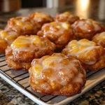 baked apple fritters are stacked on top of each other