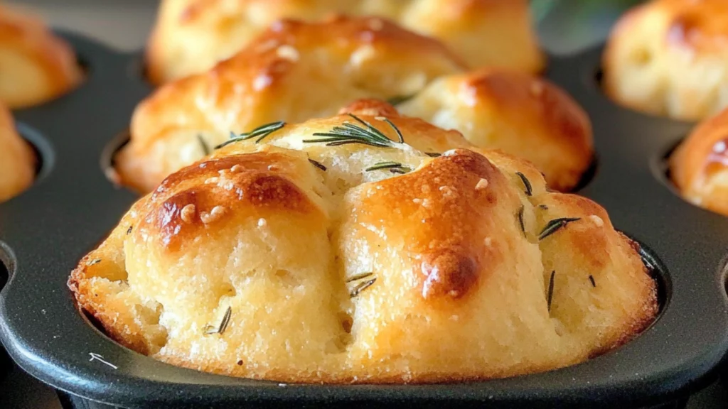 Golden Crust Garlic Rosemary Focaccia Muffins