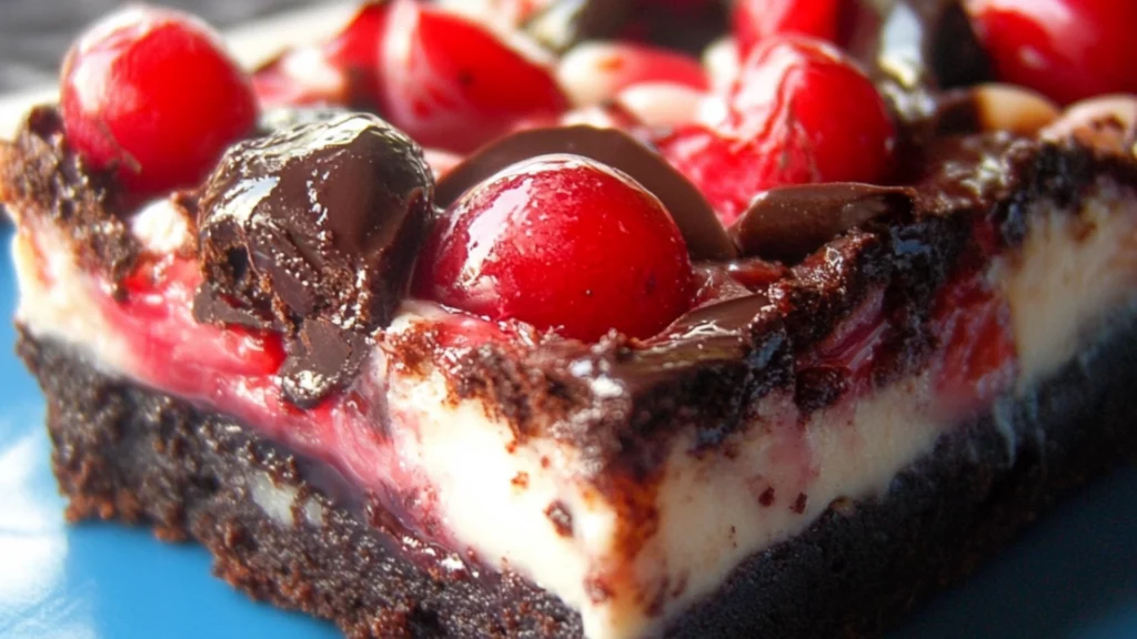 Cherry Chocolate Brownie Cheesecake Bars