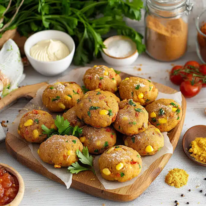 Corn Fritters with Cheesy Maple Mustard