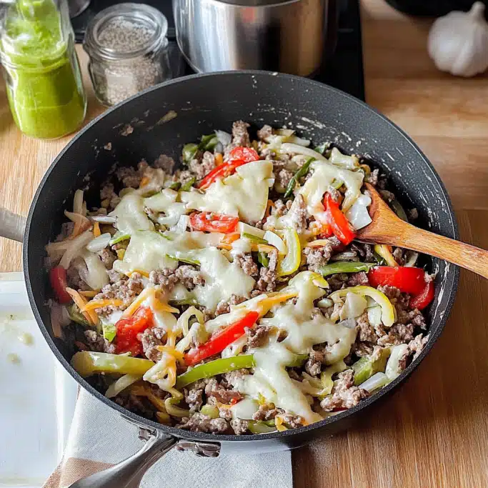 Philly Cheesesteak Skillet Using Ground Beef
