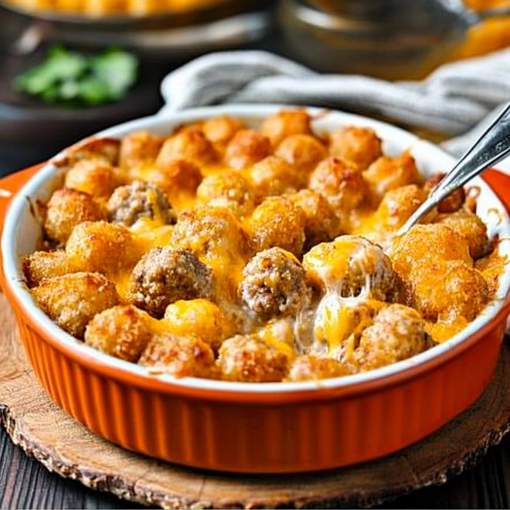 Easy Cheesy Meatball Tater Tot Casserole Recipe